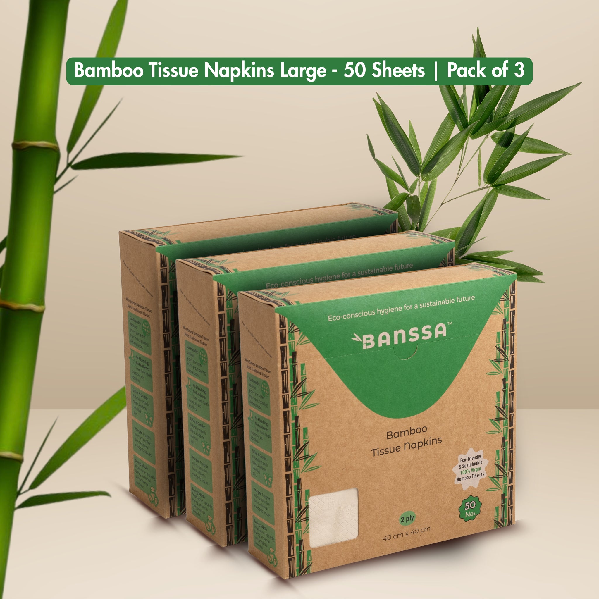 Bamboo Tissue Napkins Large - 50 Sheets | Pack of 3