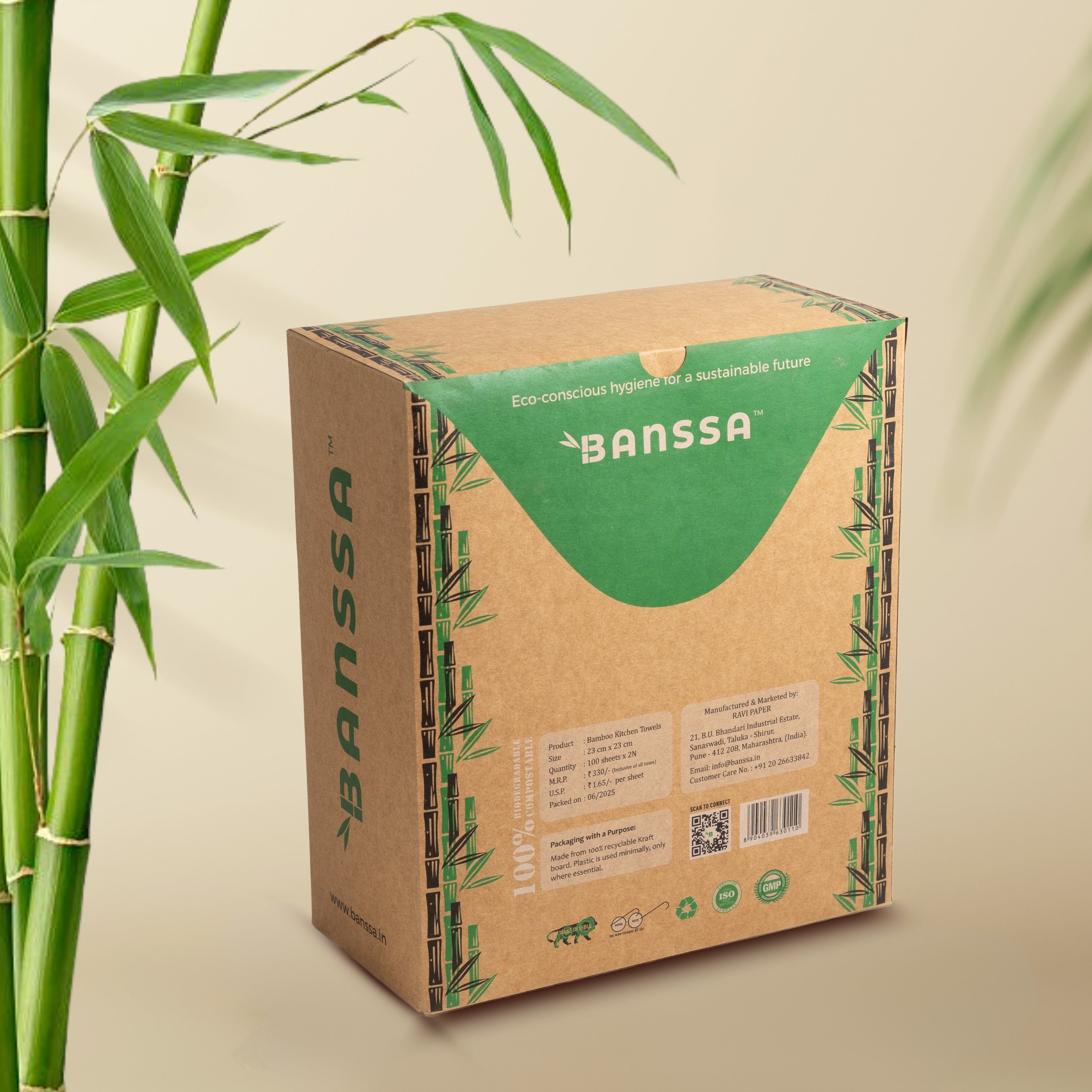 Bamboo Tissue Kitchen Towels - 100 Sheets | Pack of 2