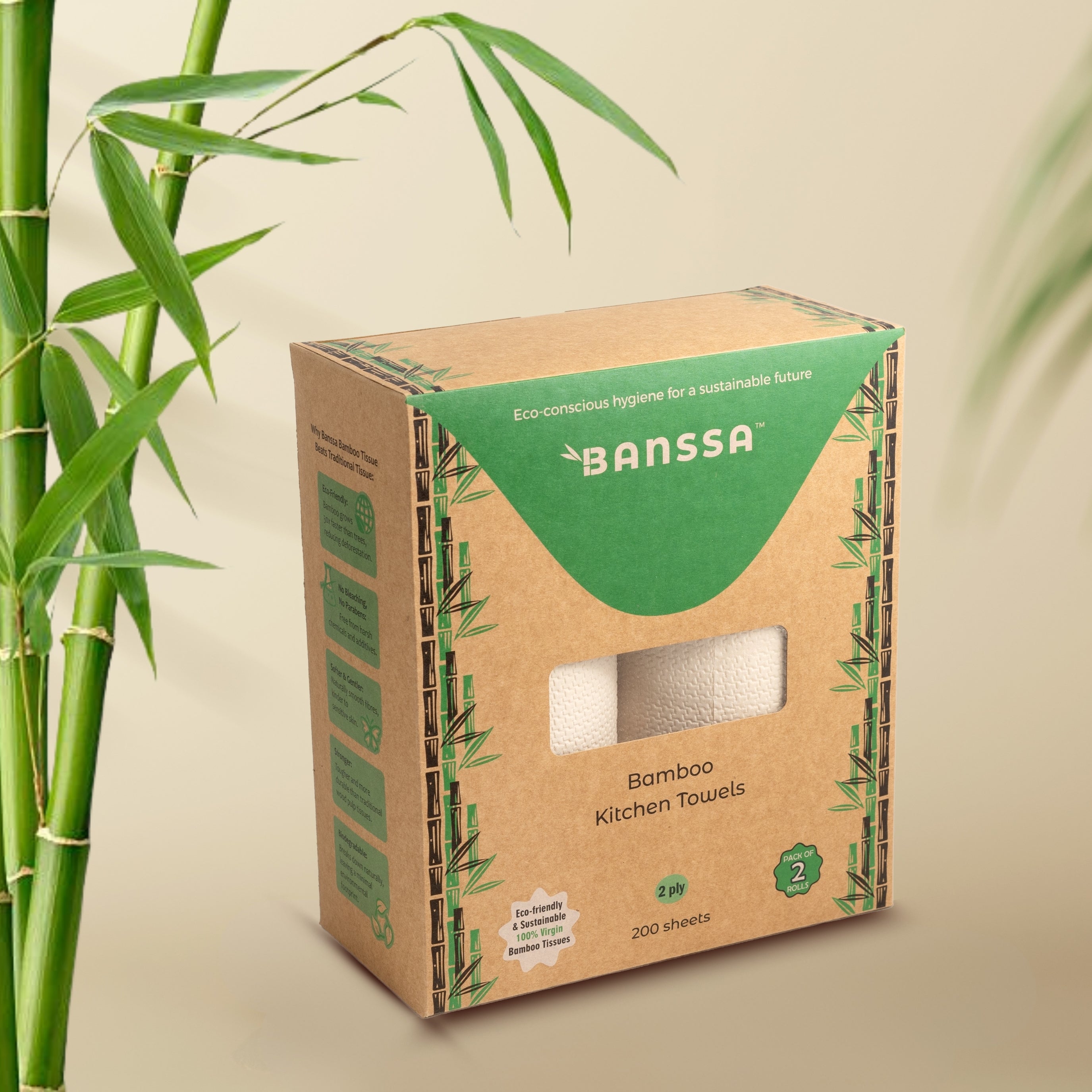 Bamboo Tissue Kitchen Towels - 100 Sheets | Pack of 2