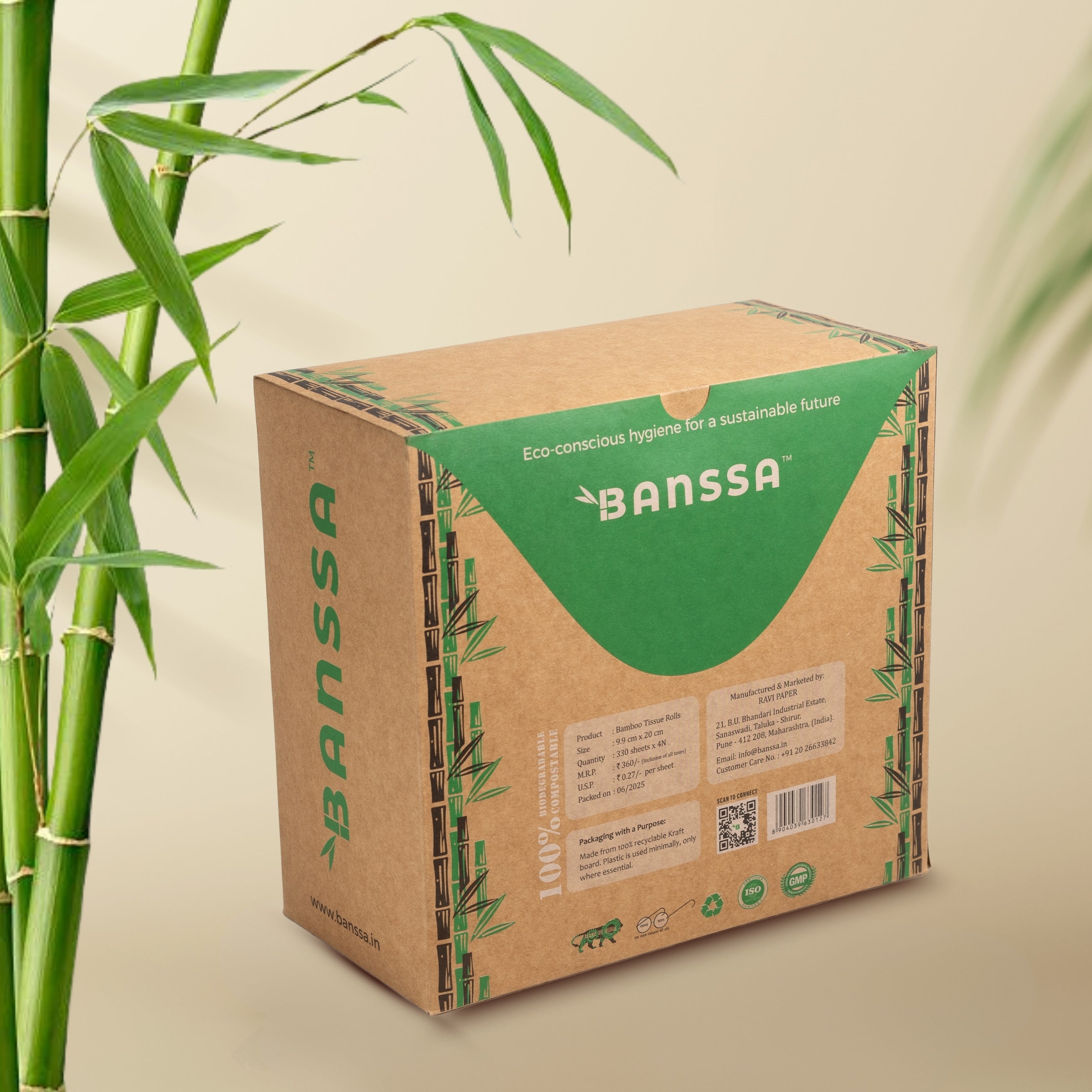 Bamboo Tissue Toilet Rolls - 330 Pulls | Pack of 4