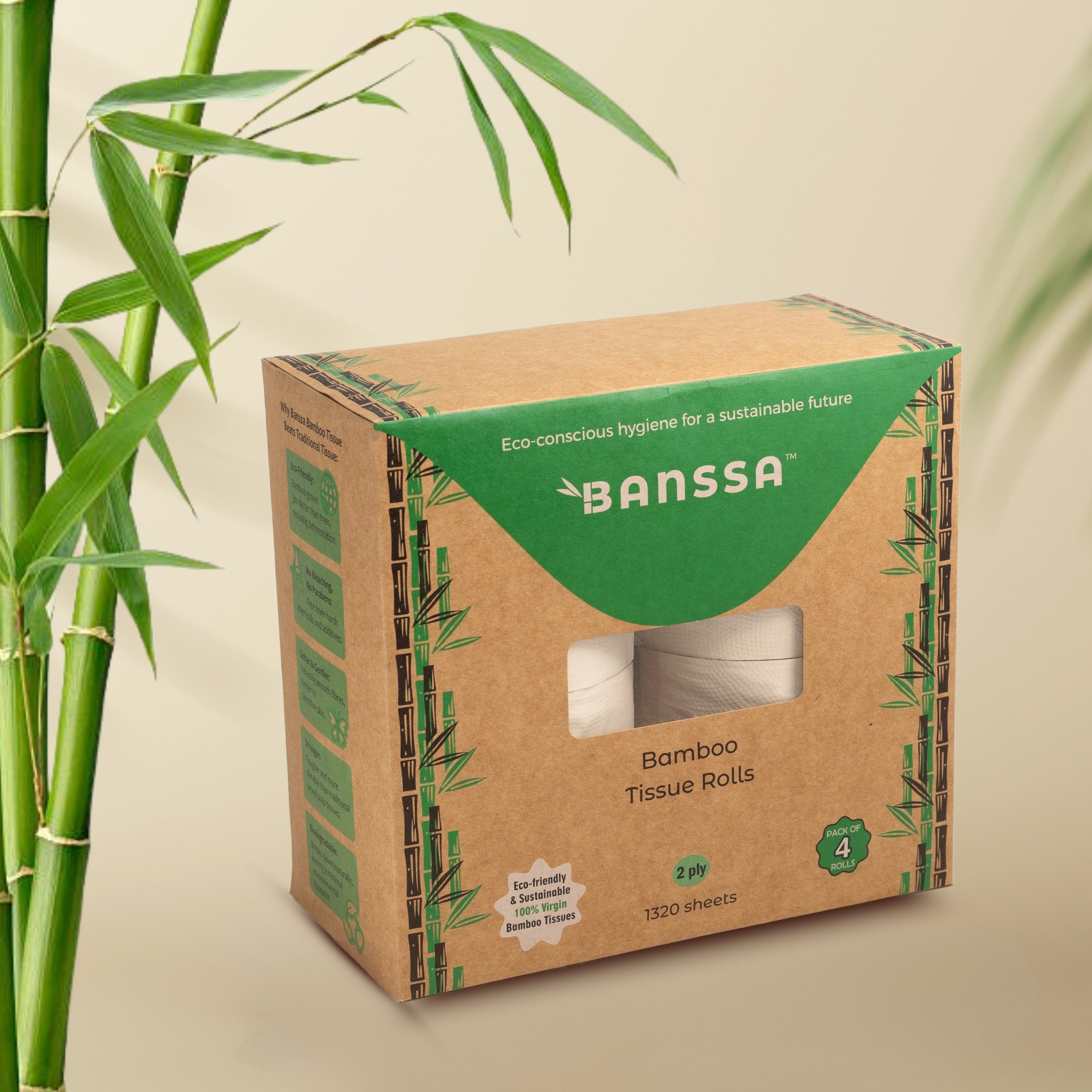 Bamboo Tissue Toilet Rolls - 330 Pulls | Pack of 4