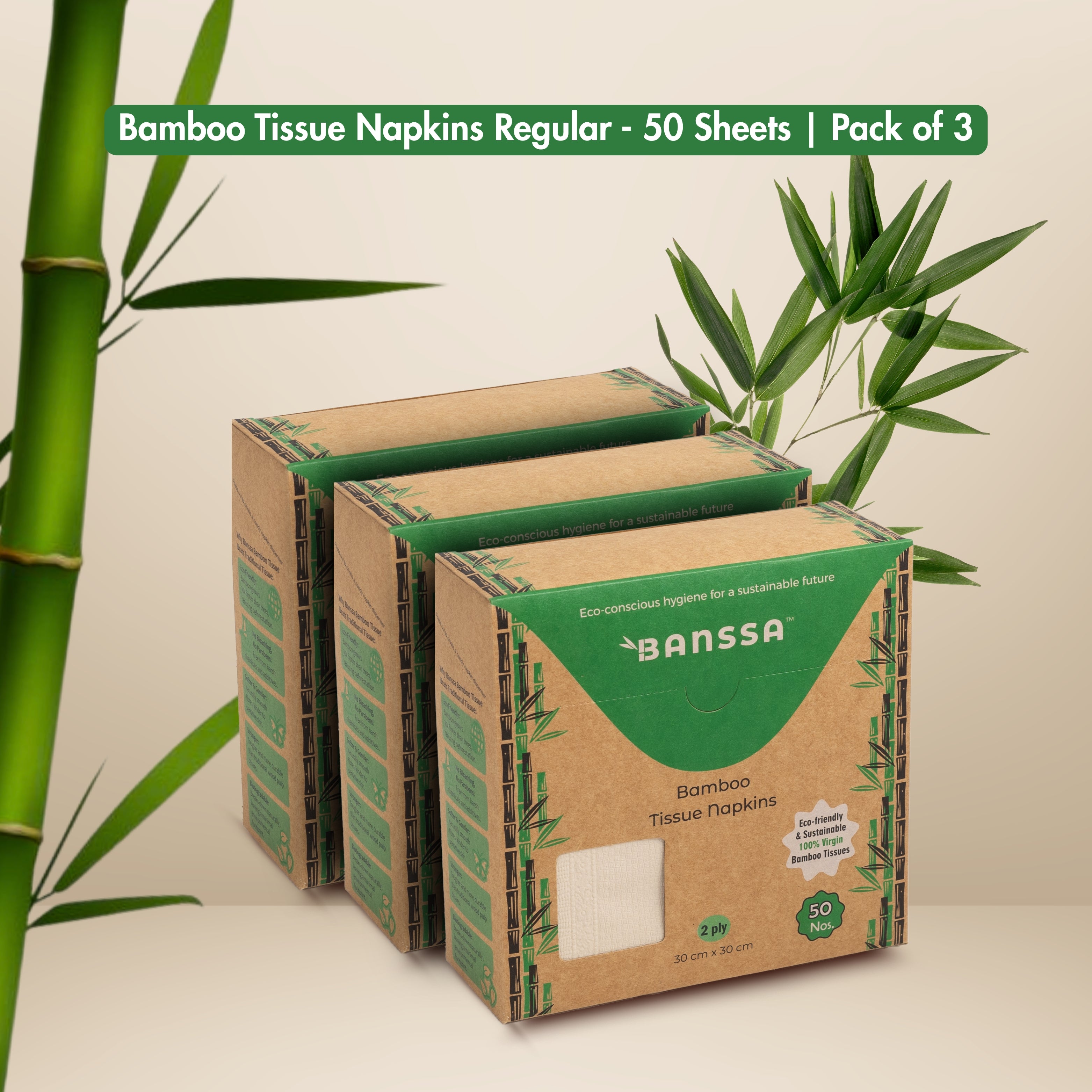 Bamboo Tissue Napkins Regular - 50 Sheets | Pack of 3